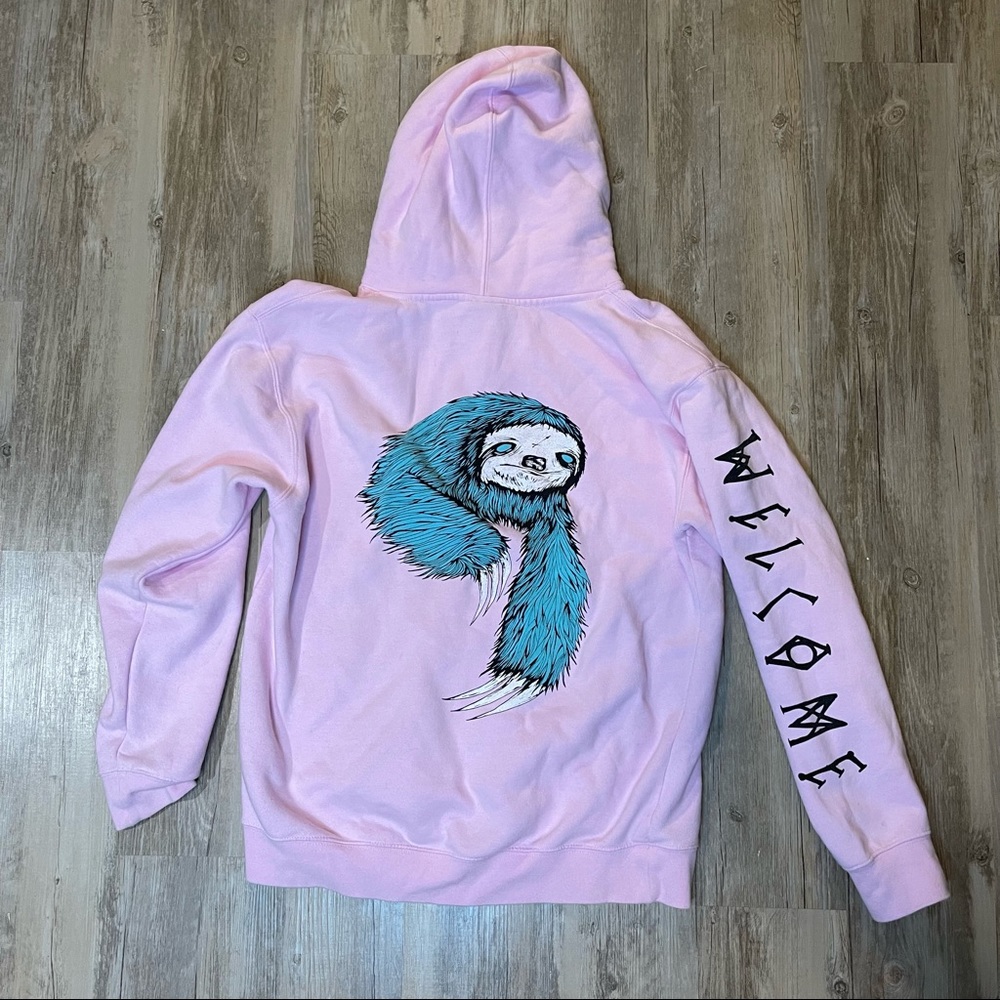 Welcome sloth hoodie pink medium skate